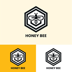 Stylish honey bee logo with a hexagon pattern perfect for modern branding and identity