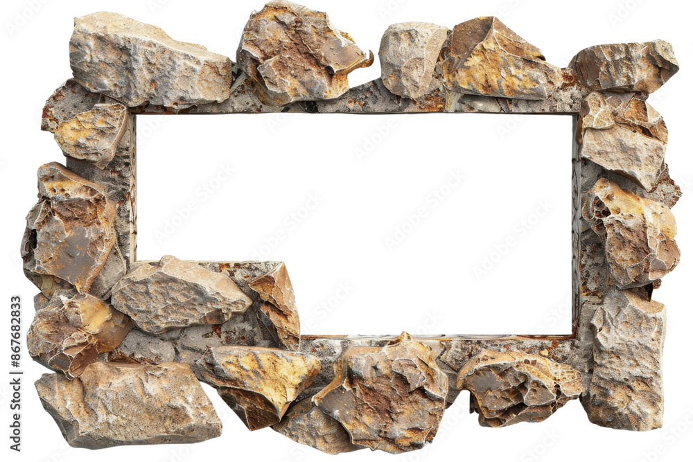 Poster rugged stone frame with an empty rectangular center, ideal for adding text or images. natural and ru
