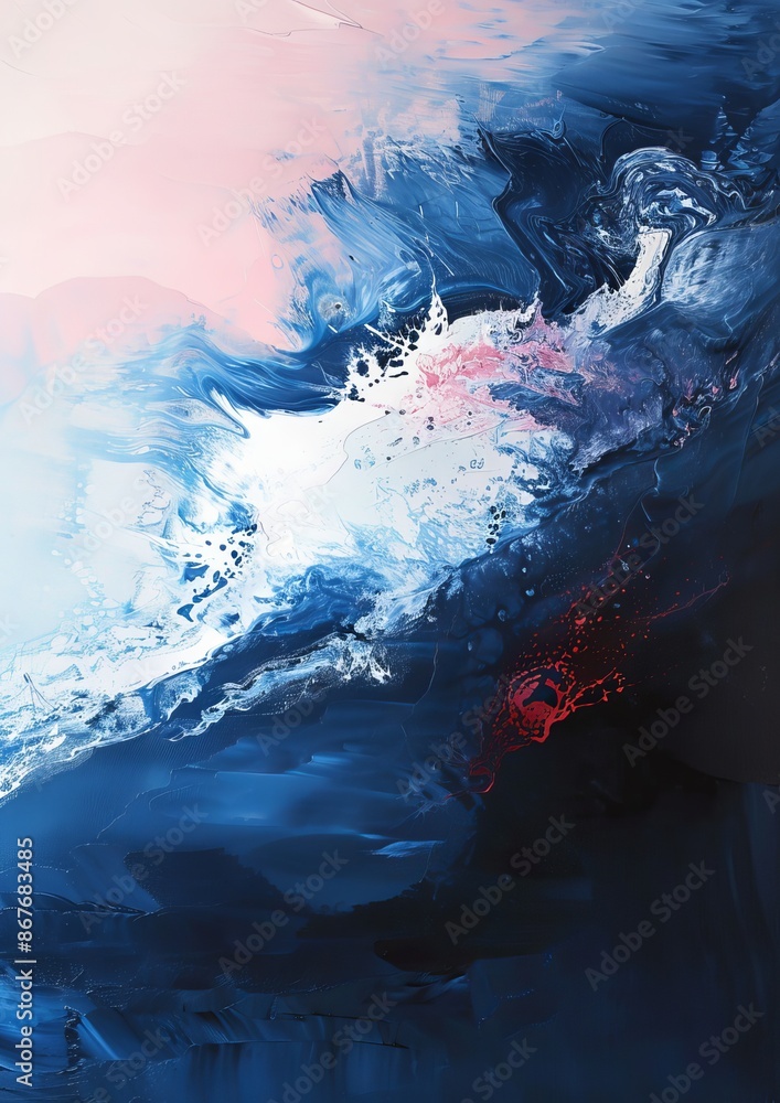 Poster An abstract painting with expressive brushstrokes in blue and pink evoking emotion, suitable as a wallpaper or background