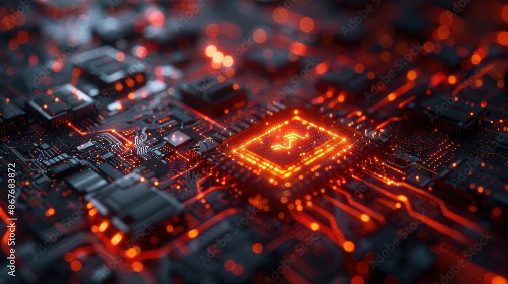 Poster digital security: orange abstract illustrations representing cybersecurity concepts like encryption,