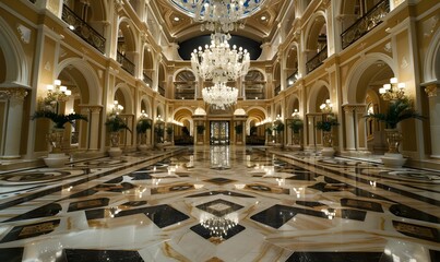 Grand Hallway with a Crystal Chandelier
