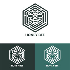 Contemporary honey bee logo with a hexagonal pattern ideal for modern and creative branding