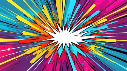 Fototapeta premium A colorful comic book illustration with a large explosion in the middle