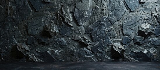 Fototapeta premium Abstract Dark Stone Wall and Studio Room for Displaying Products, Wall Texture Background.