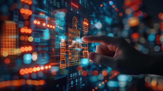 Real estate investment concept. Man touch virtual house icon for analyzing mortgage loan home and insurance real property mortgage. interest rate, Investment planning, business real estate.