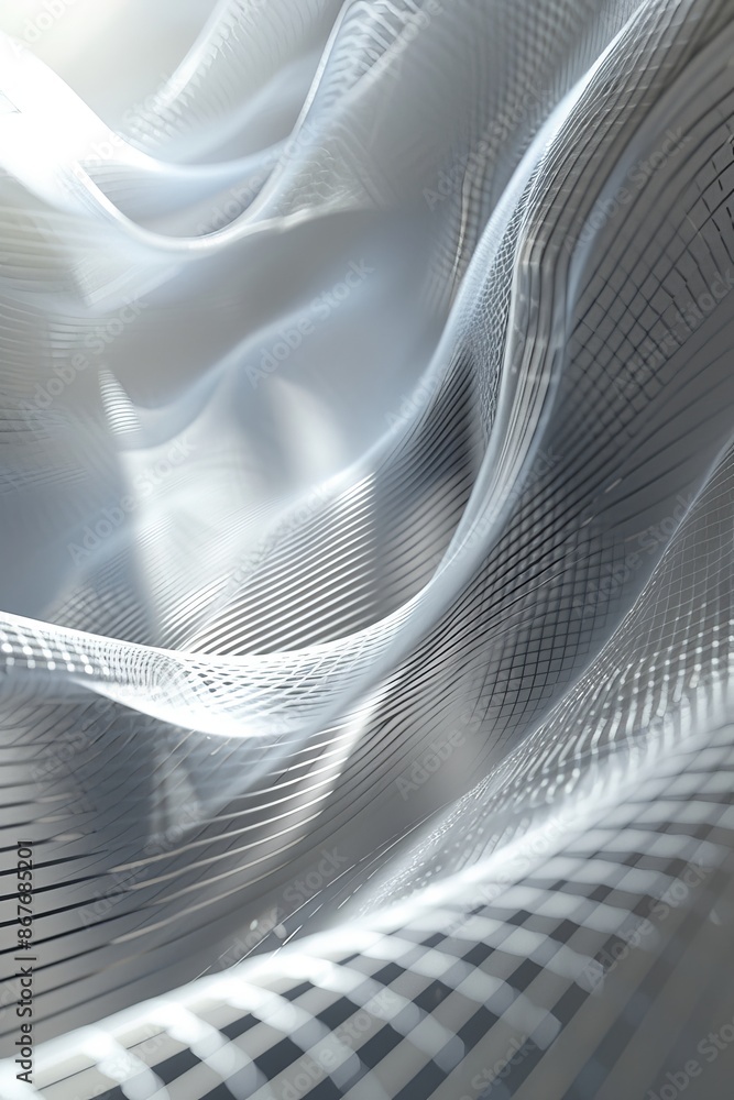 Poster a stunning 3d wallpaper background capturing white digital fabric waves creates a sense of calm move