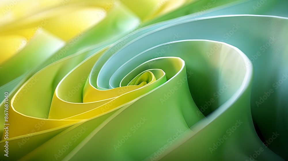 Wall mural A smooth and flowing abstract wallpaper design with graceful swirls in shades of green and yellow