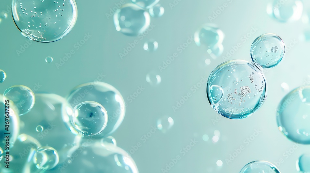 Aufkleber the image features air bubbles floating in a light blue background with ample space. generative ai