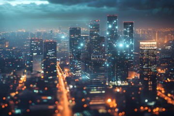 Fototapeta premium Futuristic Cityscape with Glowing Lights at NightCategory: Technology