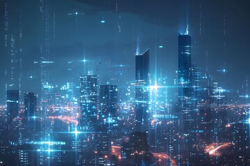 Obraz premium Futuristic Cityscape with Glowing Lights at NightCategory: Technology