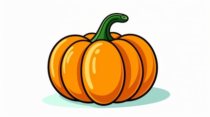 A cute cartoon illustration of a pumpkin with a green stem, embodying the spirit of autumn and harvest, perfect for seasonal designs and Halloween-themed projects.