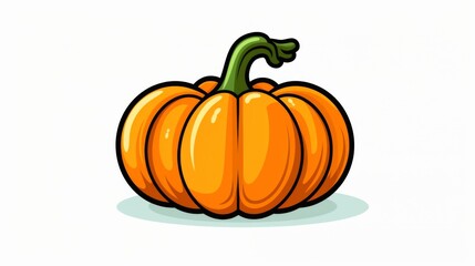 This is an illustration of a vibrant orange pumpkin with a prominent green stem, rendered in a playful and cartoonish style on a light background.