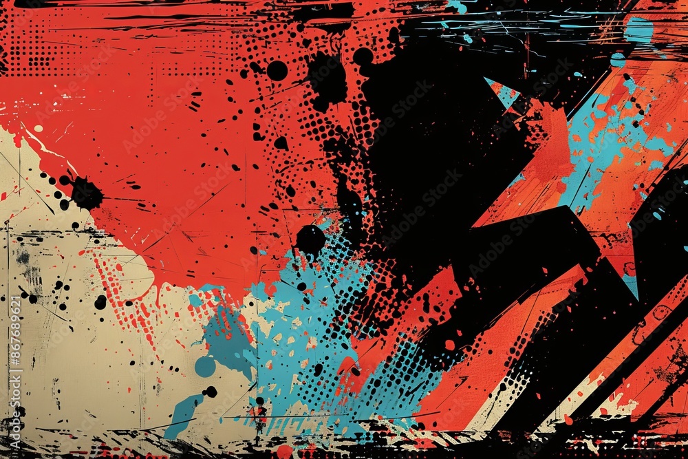 Wall mural Eye-catching abstract grunge art with a splash of red and blue, ideal for a vibrant wallpaper or background