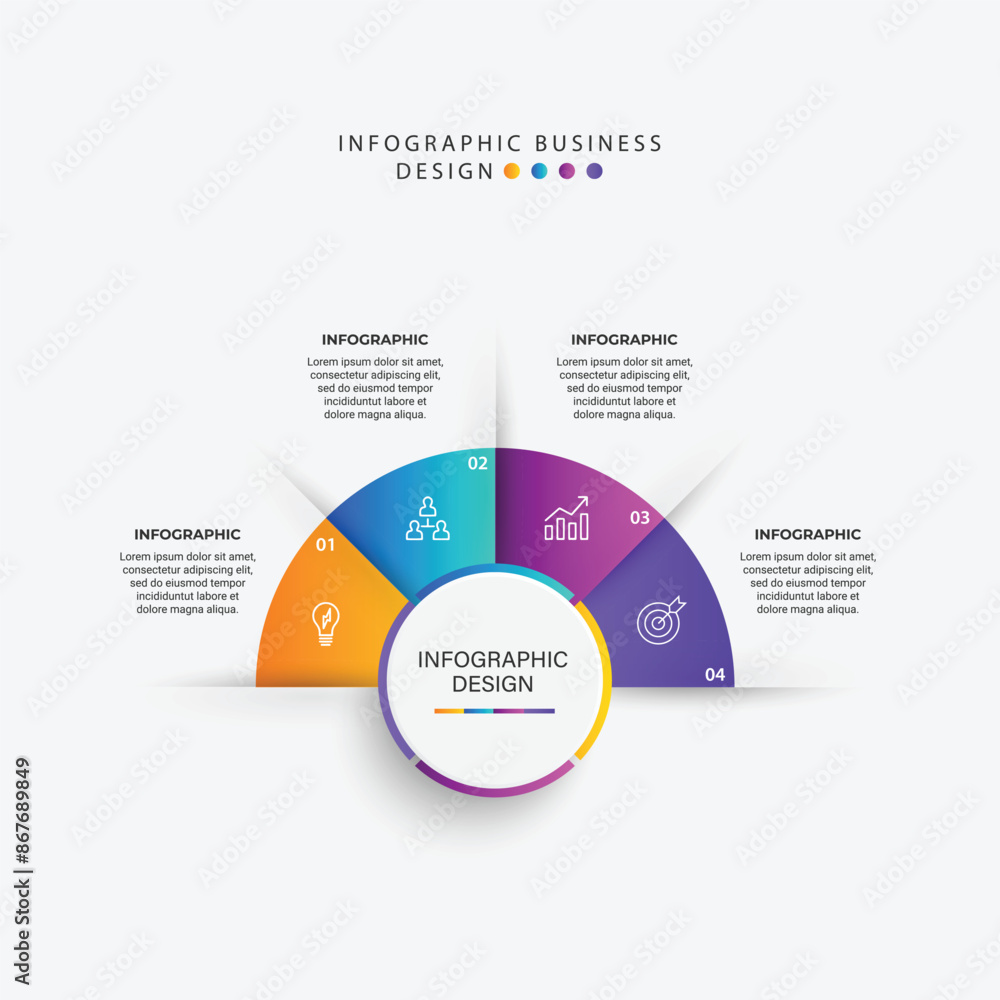 Poster infographic business template circle design with numbers 4 options or steps.