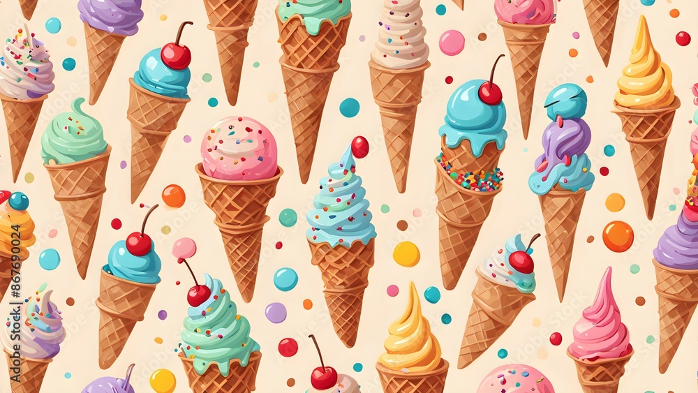 Poster a colorful ice cream pattern with many different flavors