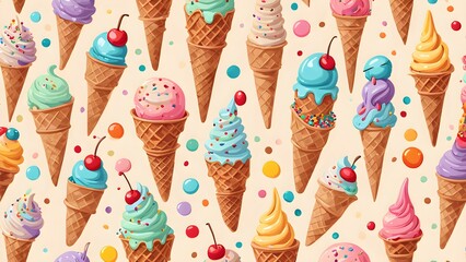 A colorful ice cream pattern with many different flavors