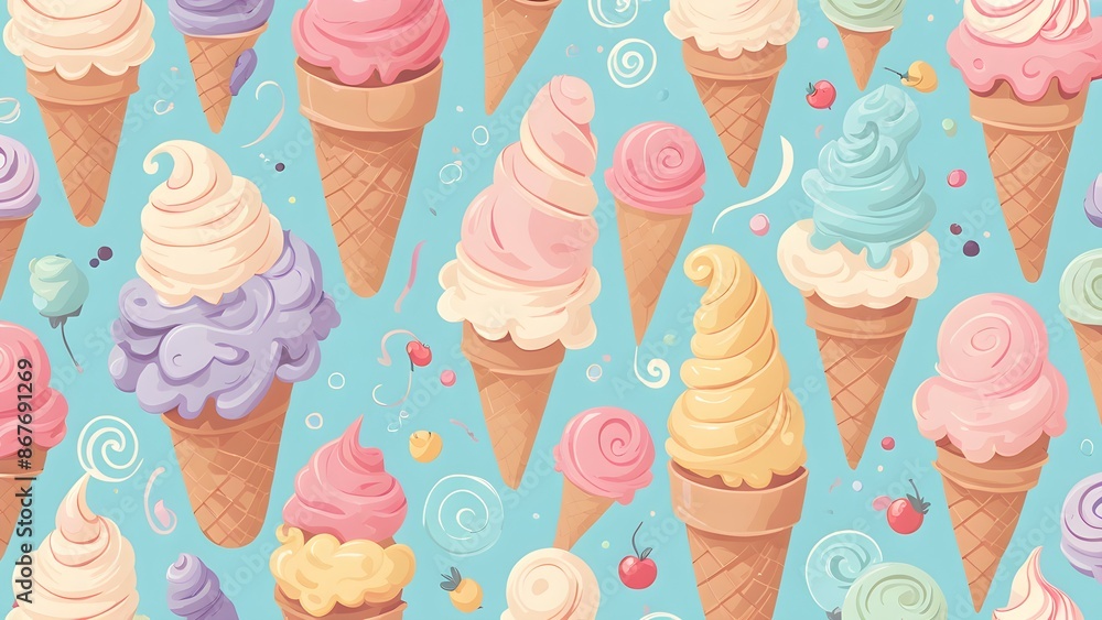 Poster a colorful ice cream pattern with many different flavors
