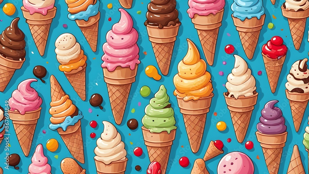 Poster a colorful ice cream pattern with many different flavors