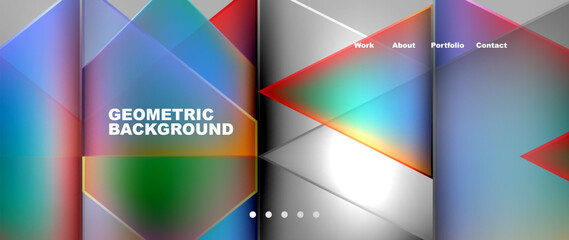 Metal triangles with colorful bright triangles. Geometric modern minimalist design template