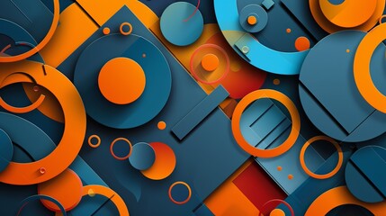 The image showcases a 3D abstract composition with blue and orange shapes ideal for wallpaper or...