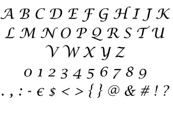 Font set with letters with numbers and special characters. With a transparent background