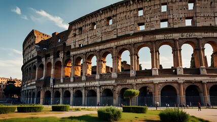 Colosseum in Rome beautiful oil painting on canvas artistic vision, mediterranean architecture oil painting style.