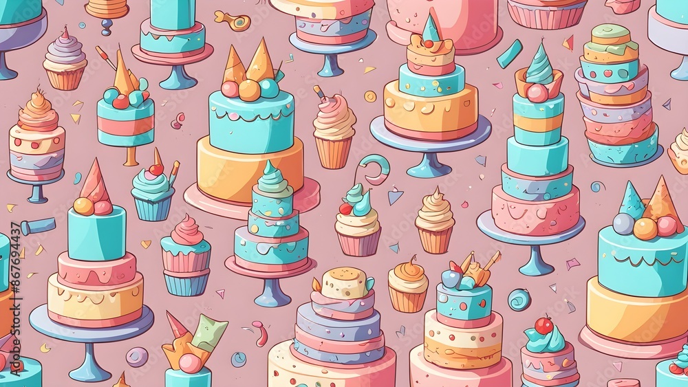 Poster a colorful array of cupcakes with various toppings and decorations