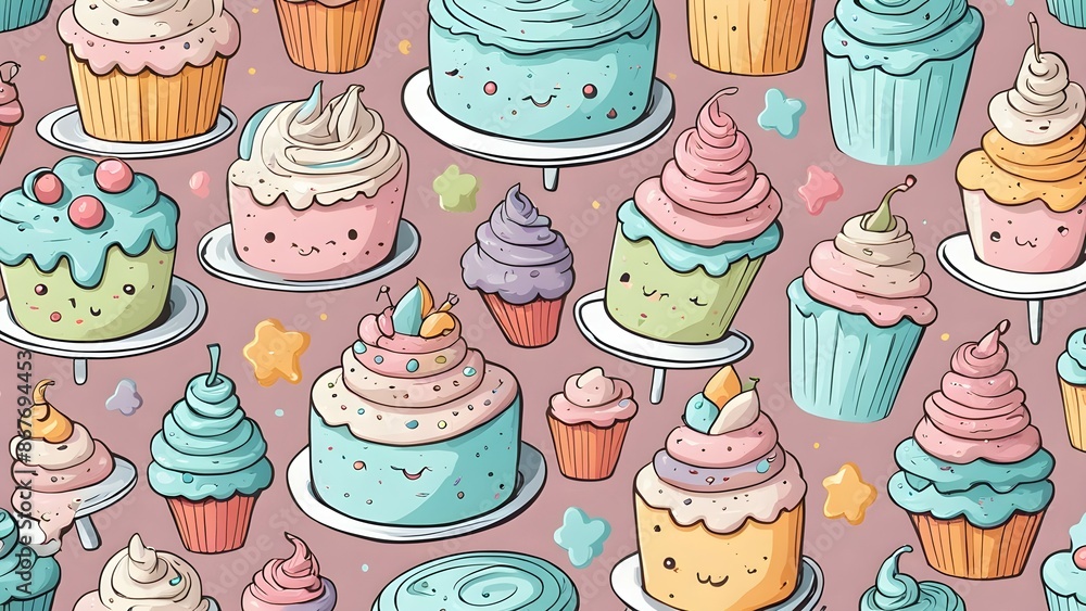 Poster a colorful array of cupcakes with various toppings and decorations