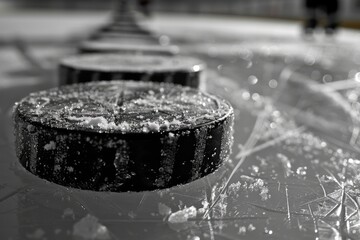 The hockey puck glided effortlessly across the ice professional photography