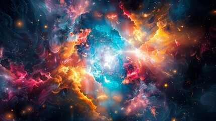 Naklejka premium Abstract Nebula with Colorful Gas and Dust Clouds in Space