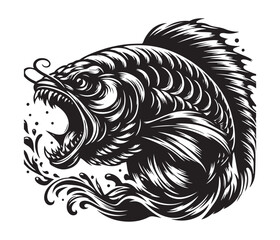 fierce fishing vector silhouette vector style graphic resources white background