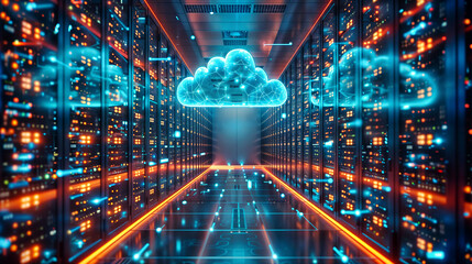 abstract clouds in a server room, visualization of cloud computing