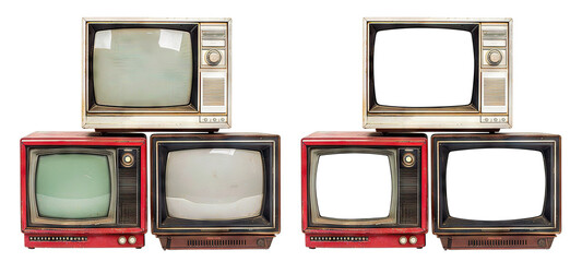 Retro TV boxes cut out with frame screen cut out