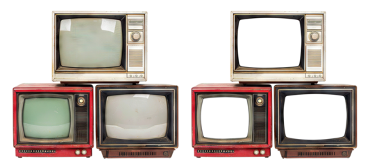 Retro TV boxes cut out with frame screen cut out