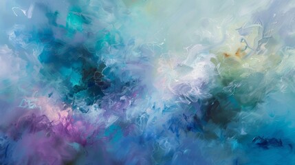 Abstract Painting with Vibrant Blues, Greens, and Purples, Evoking a Sense of Movement and Depth