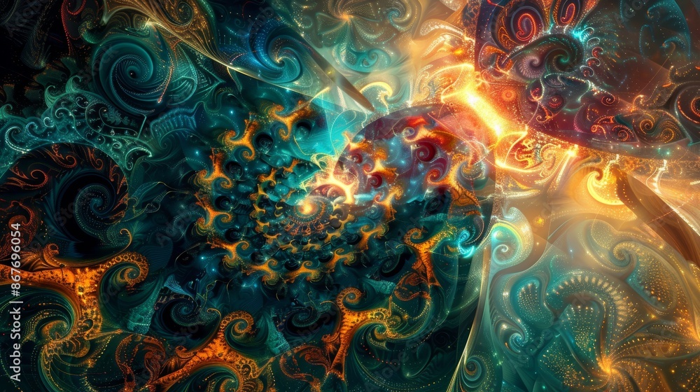 Wall mural abstract spirals and swirls in a psychedelic burst of color