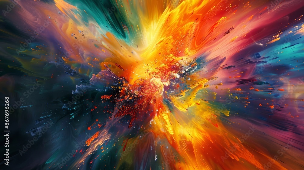 Wall mural abstract swirling colors and sparks of light create a dynamic and energetic artwork