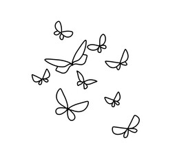 silhouette of butterflies, thin line, drawing