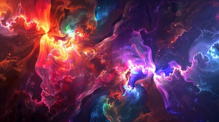 Abstract Swirling Colors and Glowing Particles, Vibrant Hues, Energetic and Dynamic, Digital Art, Creative Concept, Futuristic Design, Background, Wallpaper