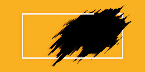 Abstract black brush stroke within a white frame on a vibrant orange background, representing a creative design concept. 3D Rendering