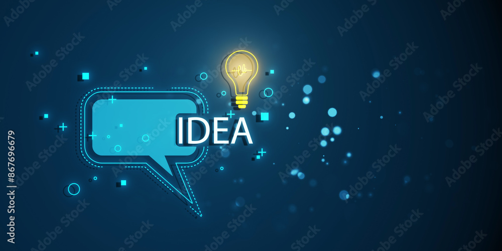 Aufkleber a light bulb within a speech bubble on a neon blue background, symbolizing a creative idea concept w