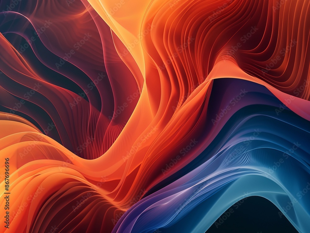 Wall mural Orange and blue abstract wavy lines flowing dynamically across the frame, ideal for wallpaper or background