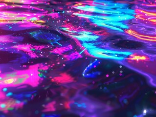 Abstract Wavy Neon Light Background with Glowing Particles