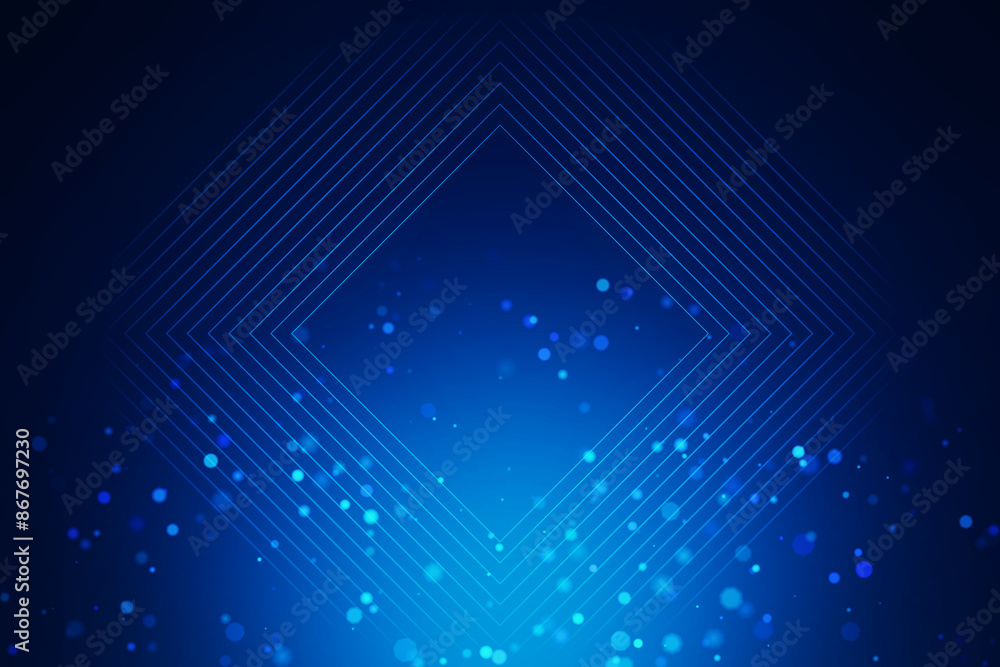Aufkleber abstract blue neon lines form a diamond shape with a bokeh effect on a dark blue background, concept