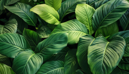 Patterns and wallpapers tropical plants green leaves nature wallpaper background  on digital art concept, Generative AI.