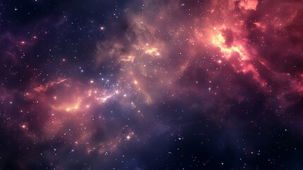 Naklejka premium Cosmic Nebula with Bright Stars and Glowing Gas Clouds in Deep Space