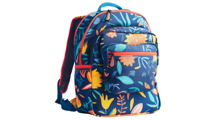 blue backpack with a floral pattern isolated