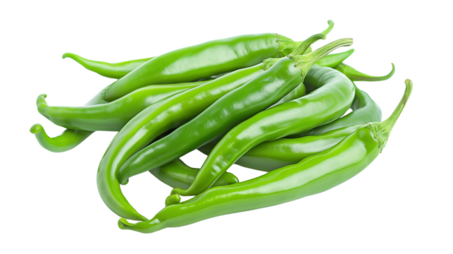 pile of Green chili peppers isolated