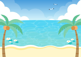 青空と海のイラスト風景背景素材