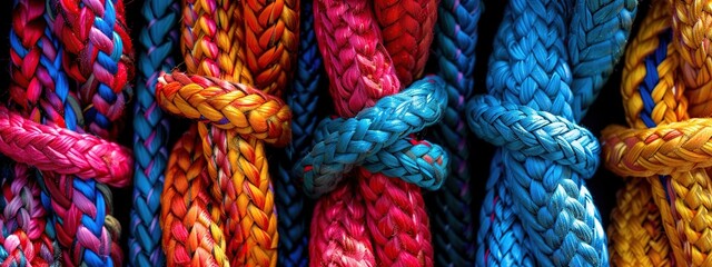 Colorful Braided Ropes Close-up